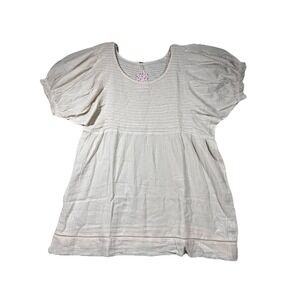 Free People Elsie Puff Sleeves Dress‎ Tunic Size L Natural Linen Color NWT